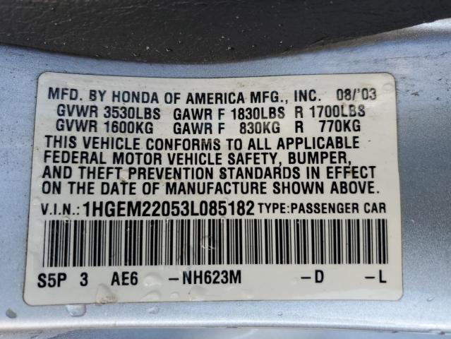 1HGEM22053L085182 - 2003 HONDA CIVIC EX SILVER photo 13