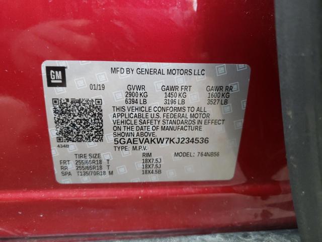 5GAEVAKW7KJ234536 - 2019 BUICK ENCLAVE ESSENCE 红色 照片 13