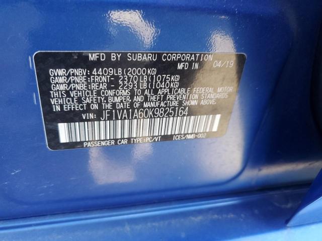 JF1VA1A60K9825164 - 2019 SUBARU WRX BLUE photo 12