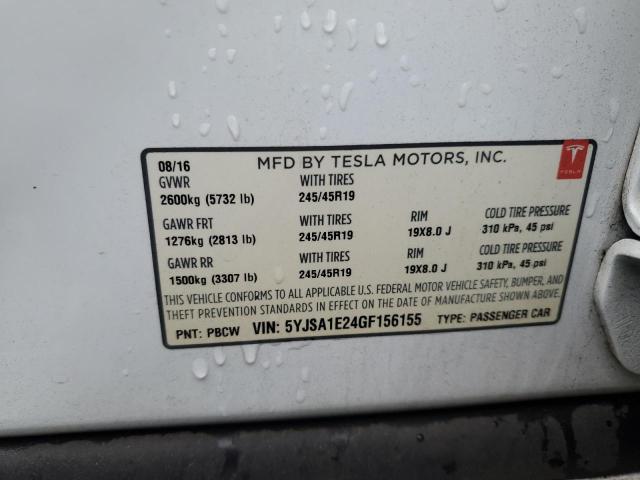 5YJSA1E24GF156155 - 2016 TESLA MODEL S თეთრი ფოტო 12