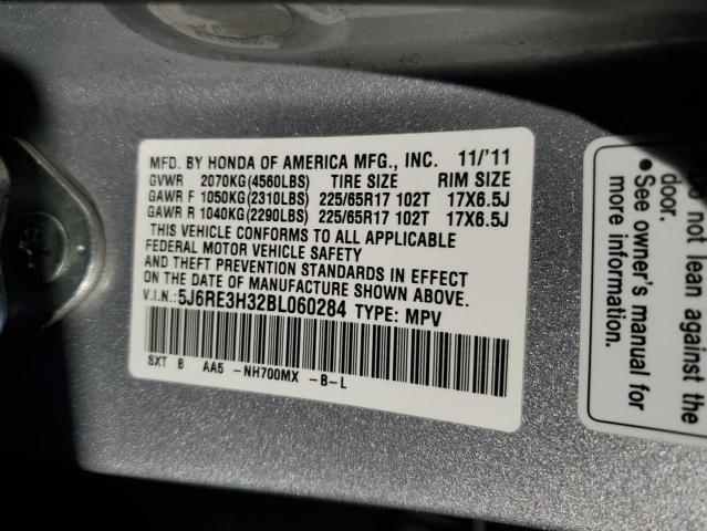 5J6RE3H32BL060284 - 2011 HONDA CR-V LX SILVER photo 12