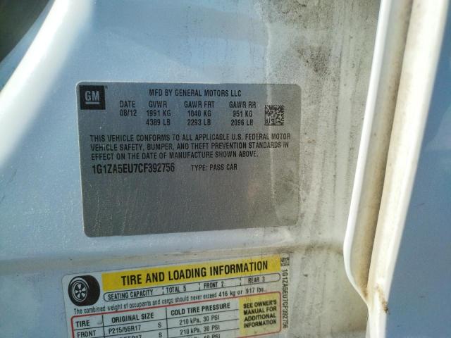 1G1ZA5EU7CF392756 - 2012 CHEVROLET MALIBU 4D LS 白色 照片 12