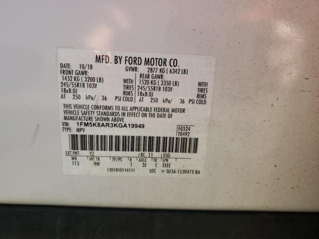 1FM5K8AR3KGA19949 - 2019 FORD EXPLORER POLICE INTERCEPTOR Weiß Foto 12