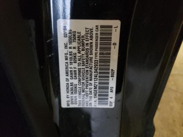 1HGEM21124L042933 - 2004 HONDA CIVIC DX VP Schwarz Foto 12
