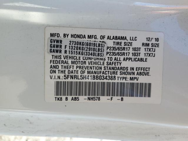 5FNRL5H41BB034388 - 2011 HONDA ODYSSEY EX WHITE photo 13