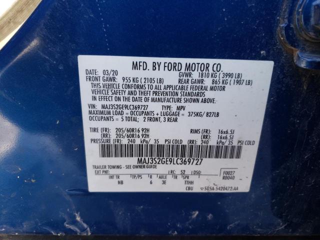 MAJ3S2GE9LC369727 - 2020 FORD ECOSPORT SE BLUE photo 12