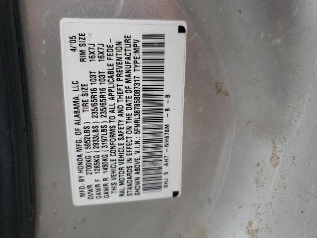 5FNRL38785B087317 - 2005 HONDA ODYSSEY EXL SILVER photo 13