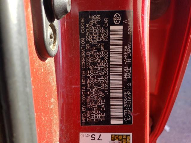 JTDKB20U583399001 - 2008 TOYOTA PRIUS RED photo 12