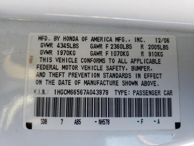 1HGCM66567A043979 - 2007 HONDA ACCORD EX WHITE photo 13