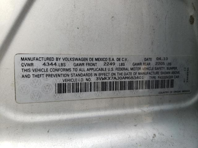 3VWKX7AJ0AM683401 - 2010 VOLKSWAGEN JETTA S SILVER photo 13