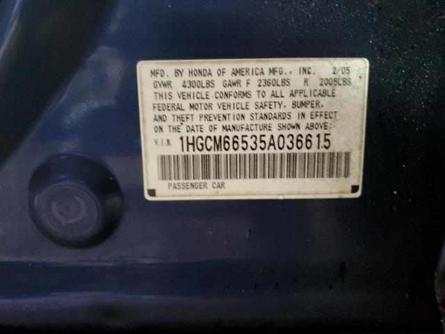 1HGCM66535A036615 - 2005 HONDA ACCORD EX BLUE photo 12