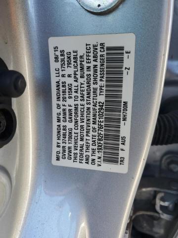 19XFB2F76FE102942 - 2015 HONDA CIVIC SE SILVER photo 13