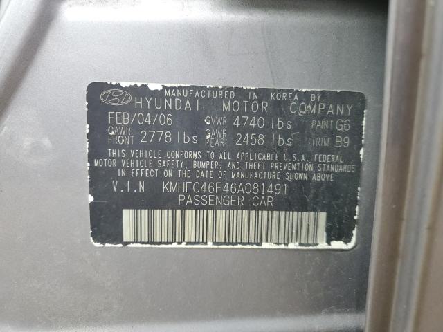 KMHFC46F46A081491 - 2006 HYUNDAI AZERA SE SILVER photo 12