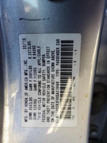 1HGCR3F89GA019489 - 2016 HONDA ACCORD EXL SILVER photo 12