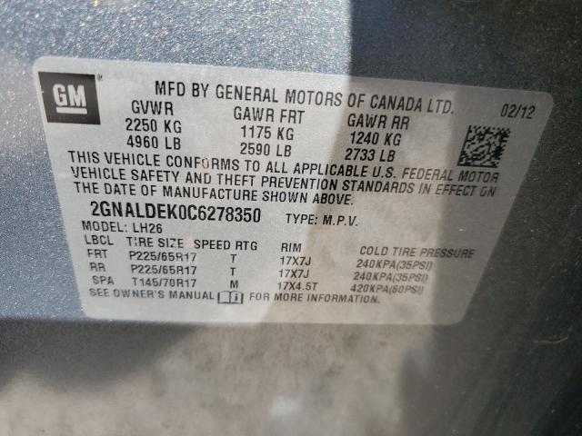 2GNALDEK0C6278350 - 2012 CHEVROLET EQUINOX LT GRAY photo 13