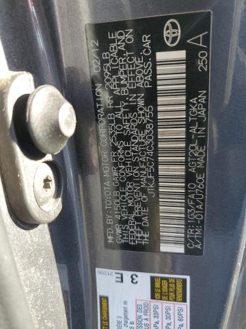 JTKJF5C74C3038755 - 2012 TOYOTA SCION TC 灰色 照片 12