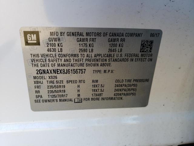 2GNAXNEX8J6156757 - 2018 CHEVROLET EQUINOX PREMIER WHITE photo 13