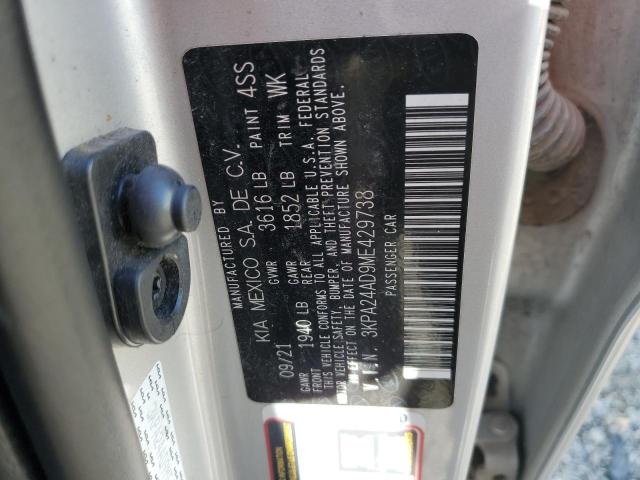 3KPA24AD9ME429738 - 2021 KIA RIO LX SILVER photo 13