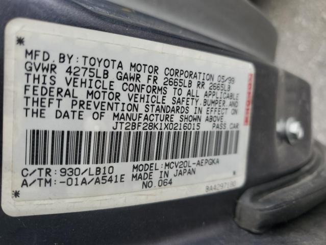 JT2BF28K1X0216015 - 1999 TOYOTA CAMRY LE GRAY photo 12