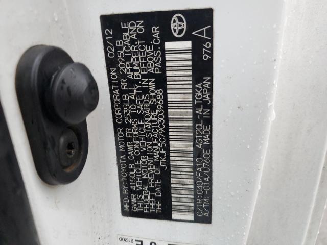 JTKJF5C79C3039688 - 2012 TOYOTA SCION TC 白色 照片 12