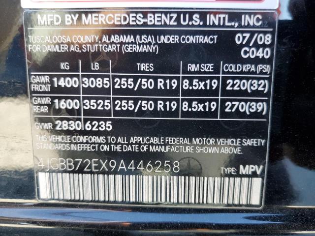 4JGBB72EX9A446258 - 2009 MERCEDES-BENZ ML 550 BLACK photo 14