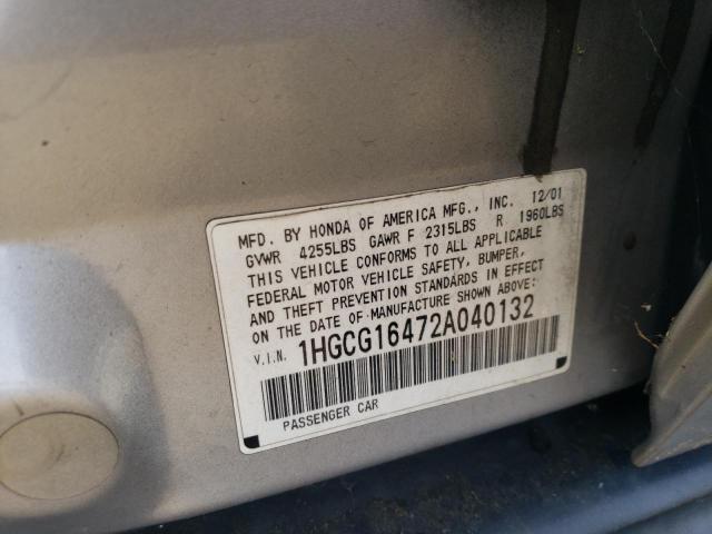 1HGCG16472A040132 - 2002 HONDA ACCORD LX SILVER photo 12