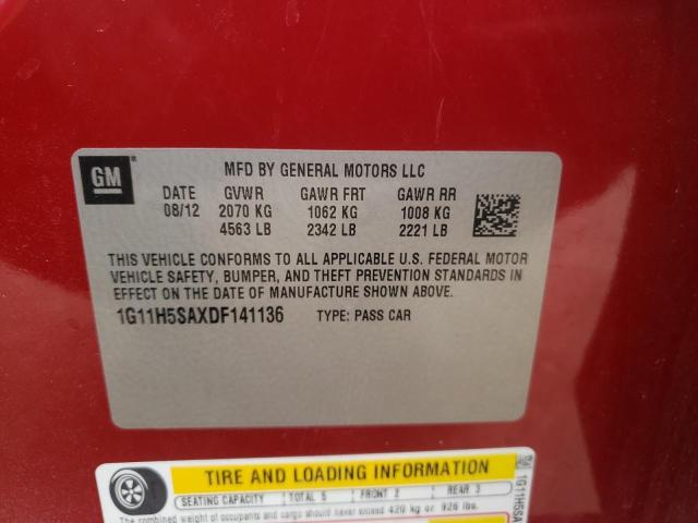 1G11H5SAXDF141136 - 2013 CHEVROLET MALIBU LTZ წითელი ფოტო 12