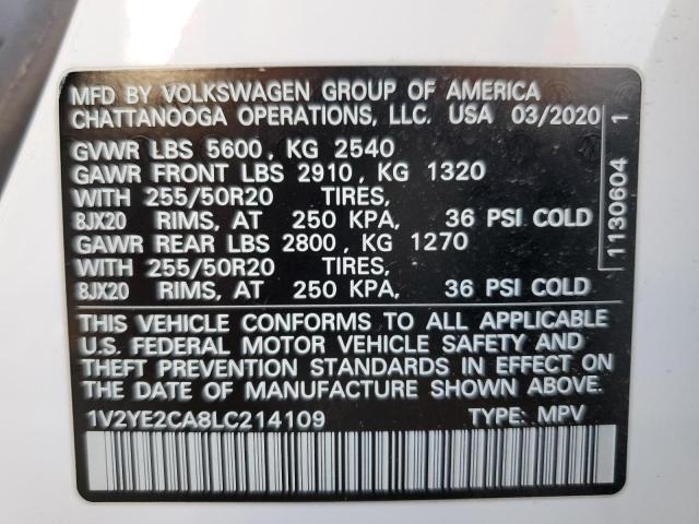 1V2YE2CA8LC214109 - 2020 VOLKSWAGEN ATLAS CROS SE WHITE photo 14