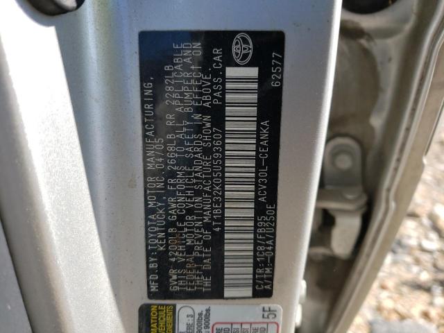 4T1BE32K05U593607 - 2005 TOYOTA CAMRY LE SILVER photo 12