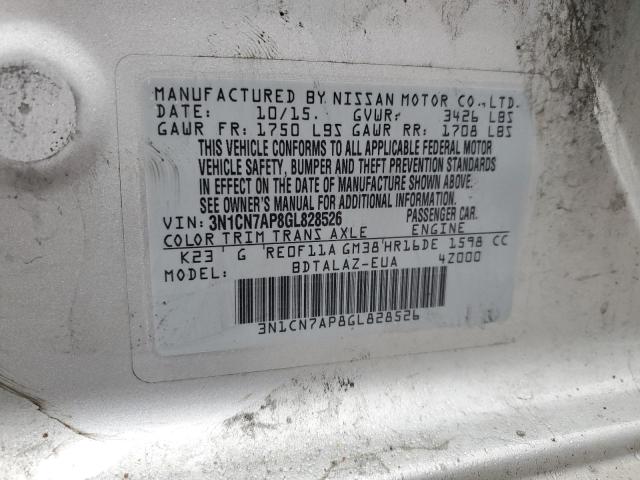 3N1CN7AP8GL828526 - 2016 NISSAN VERSA S SILVER photo 12