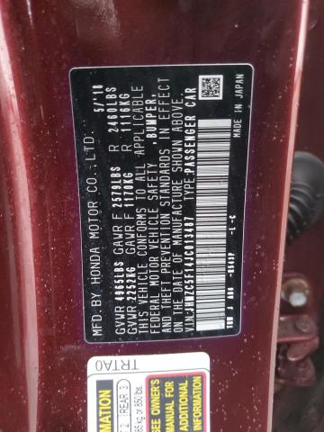 JHMZC5F14JC013487 - 2018 HONDA CLARITY RED photo 12