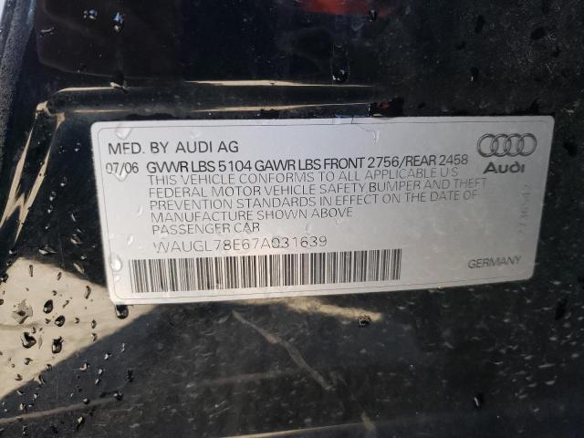 WAUGL78E67A031639 - 2007 AUDI NEW S4 QUATTRO BLACK photo 12