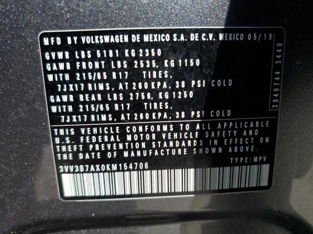 3VV3B7AX0KM154706 - 2019 VOLKSWAGEN TIGUAN SE Сұр фото 13