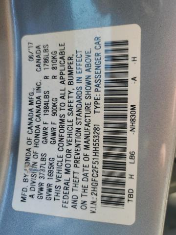 2HGFC2F51HH553281 - 2017 HONDA CIVIC LX SILVER photo 12