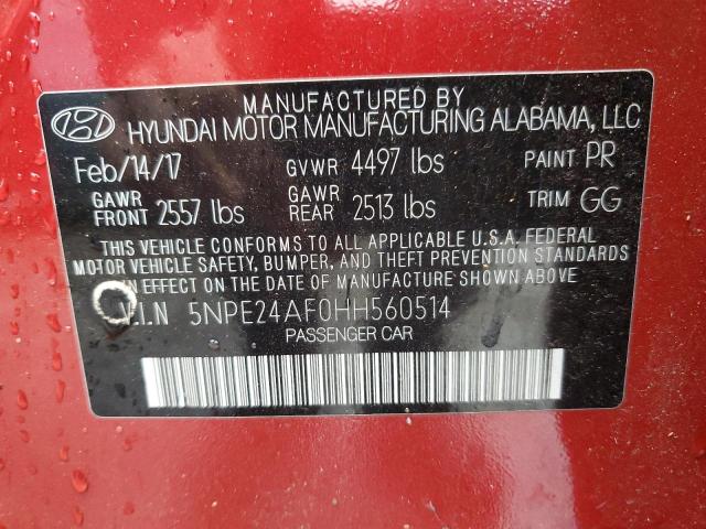 5NPE24AF0HH560514 - 2017 HYUNDAI SONATA SE RED photo 12