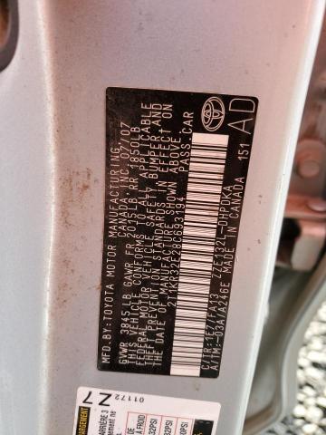 2T1KR32E28C693194 - 2008 TOYOTA COROLLA MA XR SILVER photo 12