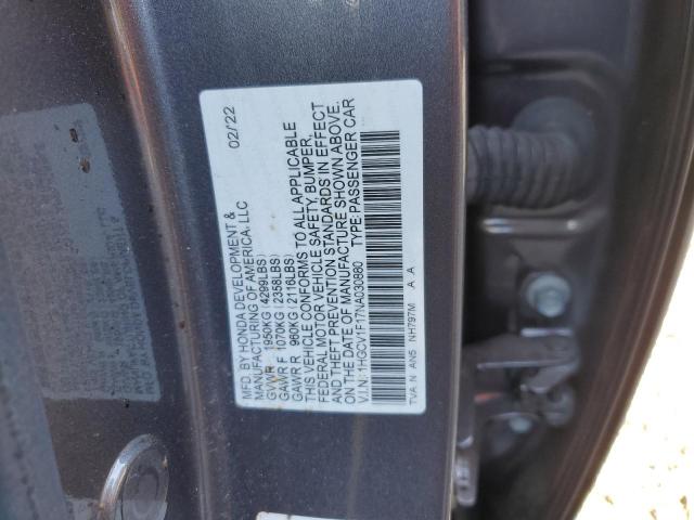 1HGCV1F17NA030880 - 2022 HONDA ACCORD LX GRAY photo 12