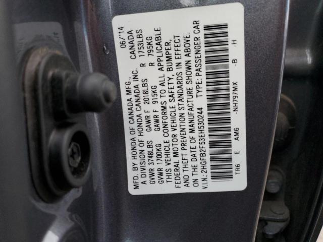 2HGFB2F53EH530244 - 2014 HONDA CIVIC LX CHARCOAL photo 12