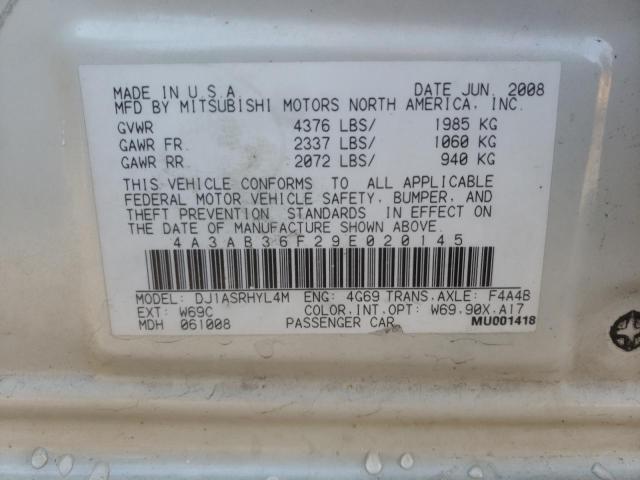 4A3AB36F29E020145 - 2009 MITSUBISHI GALANT ES WHITE photo 12