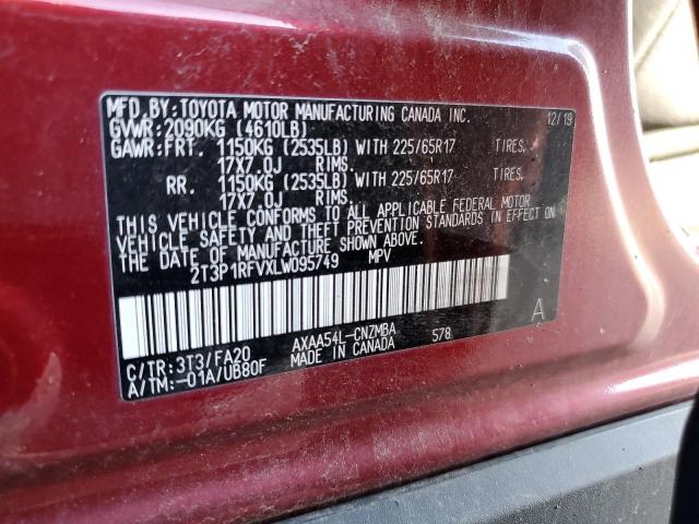 2T3P1RFVXLW095749 - 2020 TOYOTA RAV4 XLE RED photo 14