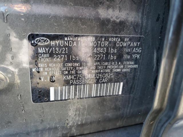 KMHC75LDXMU260825 - 2021 HYUNDAI IONIQ SEL GRAY photo 12