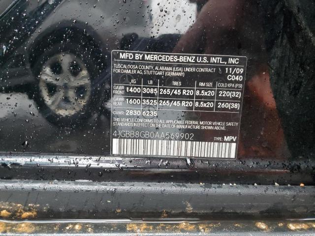 4JGBB8GB0AA569902 - 2010 MERCEDES-BENZ ML 350 4MATIC BLACK photo 12