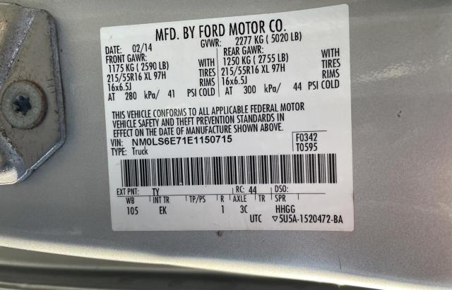 NM0LS6E71E1150715 - 2014 FORD TRANSIT CO XL SILVER photo 10