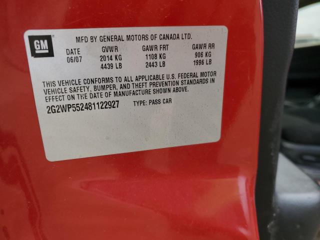 2G2WP552481122927 - 2008 PONTIAC GRAND PRIX RED photo 12