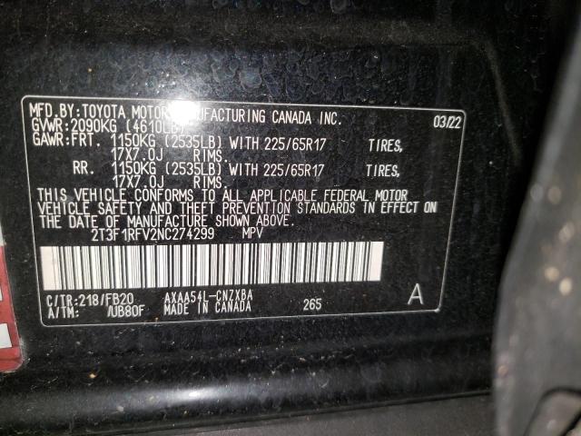 2T3F1RFV2NC274299 - 2022 TOYOTA RAV4 LE BLACK photo 13