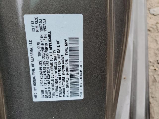 5FNRL6H94JB097226 - 2018 HONDA ODYSSEY ELITE Marrón foto 14