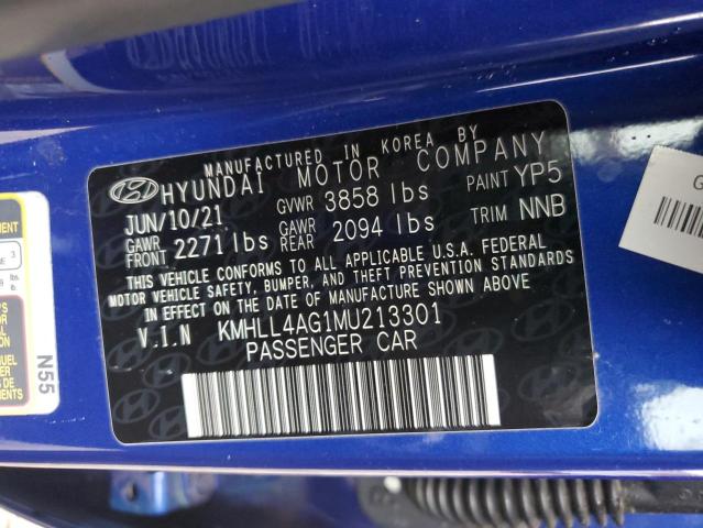 KMHLL4AG1MU213301 - 2021 HYUNDAI ELANTRA SE BLUE photo 12