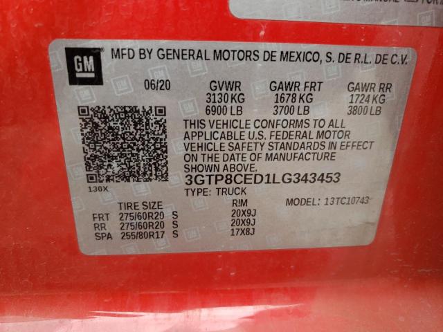 3GTP8CED1LG343453 - 2020 GMC SIERRA C1500 ELEVATION RED photo 12