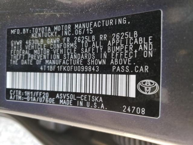 4T1BF1FK0FU099843 - 2015 TOYOTA CAMRY LE GRAY photo 12