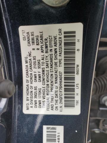 2HGFC1F76HH646437 - 2017 HONDA CIVIC EXL BLUE photo 12